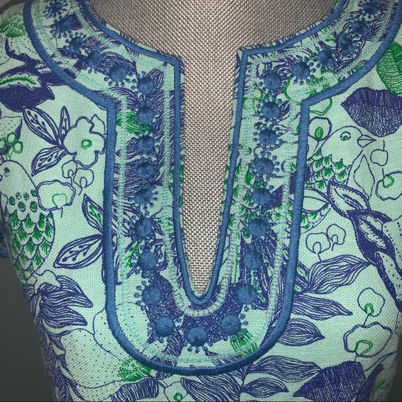 VINEYARD VINES Linen dress Embroidered flower bird tunic shift dress 00 wedding - Picture 7 of 13